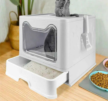 Front Entry, Top Exit Cat Litter Box with Foldable Lid Includes Plastic Scoop Cat Product 44 $ Whiskers