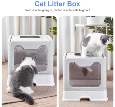 Front Entry, Top Exit Cat Litter Box with Foldable Lid Includes Plastic Scoop Cat Product 44 $ Whiskers