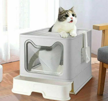 Front Entry, Top Exit Cat Litter Box with Foldable Lid Includes Plastic Scoop Cat Product 44 $ Whiskers