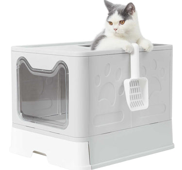 Front Entry, Top Exit Cat Litter Box with Foldable Lid Includes Plastic Scoop Cat Product 44 $ Whiskers