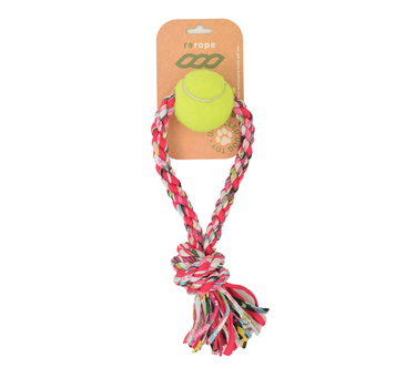 ReRope Small Looper with Tennis Ball Upcycled Fabric Rope Dog Toys 19 Leashes, Collars & Petwear Dog Products Whiskers