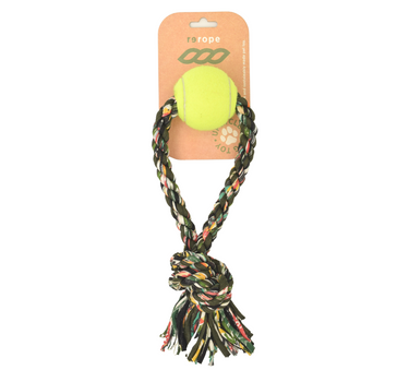 ReRope Small Looper with Tennis Ball Upcycled Fabric Rope Dog Toys 19 Leashes, Collars & Petwear Dog Products Whiskers