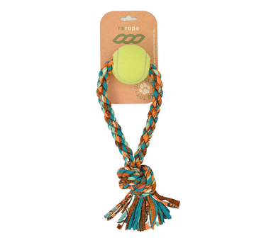 ReRope Small Looper with Tennis Ball Upcycled Fabric Rope Dog Toys 19 Leashes, Collars & Petwear Dog Products Whiskers