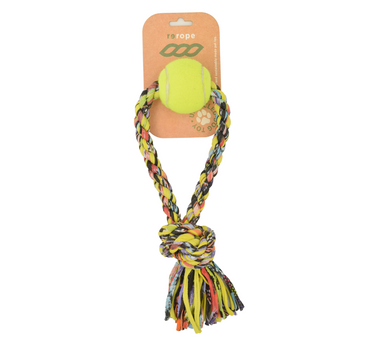 ReRope Small Looper with Tennis Ball Upcycled Fabric Rope Dog Toys 19 Leashes, Collars & Petwear Dog Products Whiskers