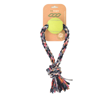 ReRope Small Looper with Tennis Ball Upcycled Fabric Rope Dog Toys 19 Leashes, Collars & Petwear Dog Products Whiskers