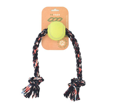 ReRope Upcycled Fabric Rope Dog Toy with Tennis Ball 19 Leashes, Collars & Petwear Dog Products Whiskers