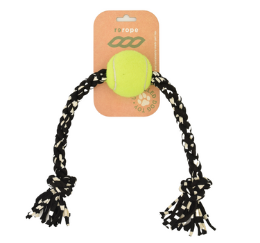 ReRope Upcycled Fabric Rope Dog Toy with Tennis Ball 19 Leashes, Collars & Petwear Dog Products Whiskers