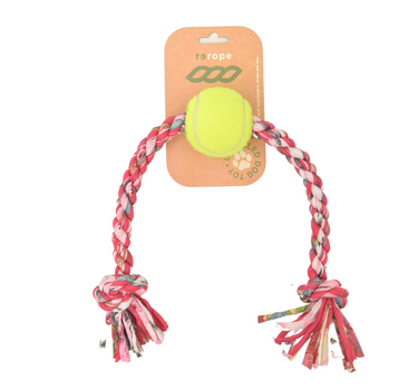 ReRope Upcycled Fabric Rope Dog Toy with Tennis Ball 19 Leashes, Collars & Petwear Dog Products Whiskers